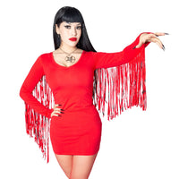 Thumbnail for Fringe Satanic Stars Red Mini Dress - Kreepsville