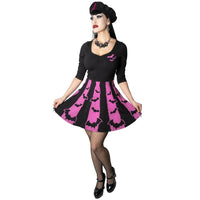 Thumbnail for Bat Stripe Pink Skater Dress - Kreepsville