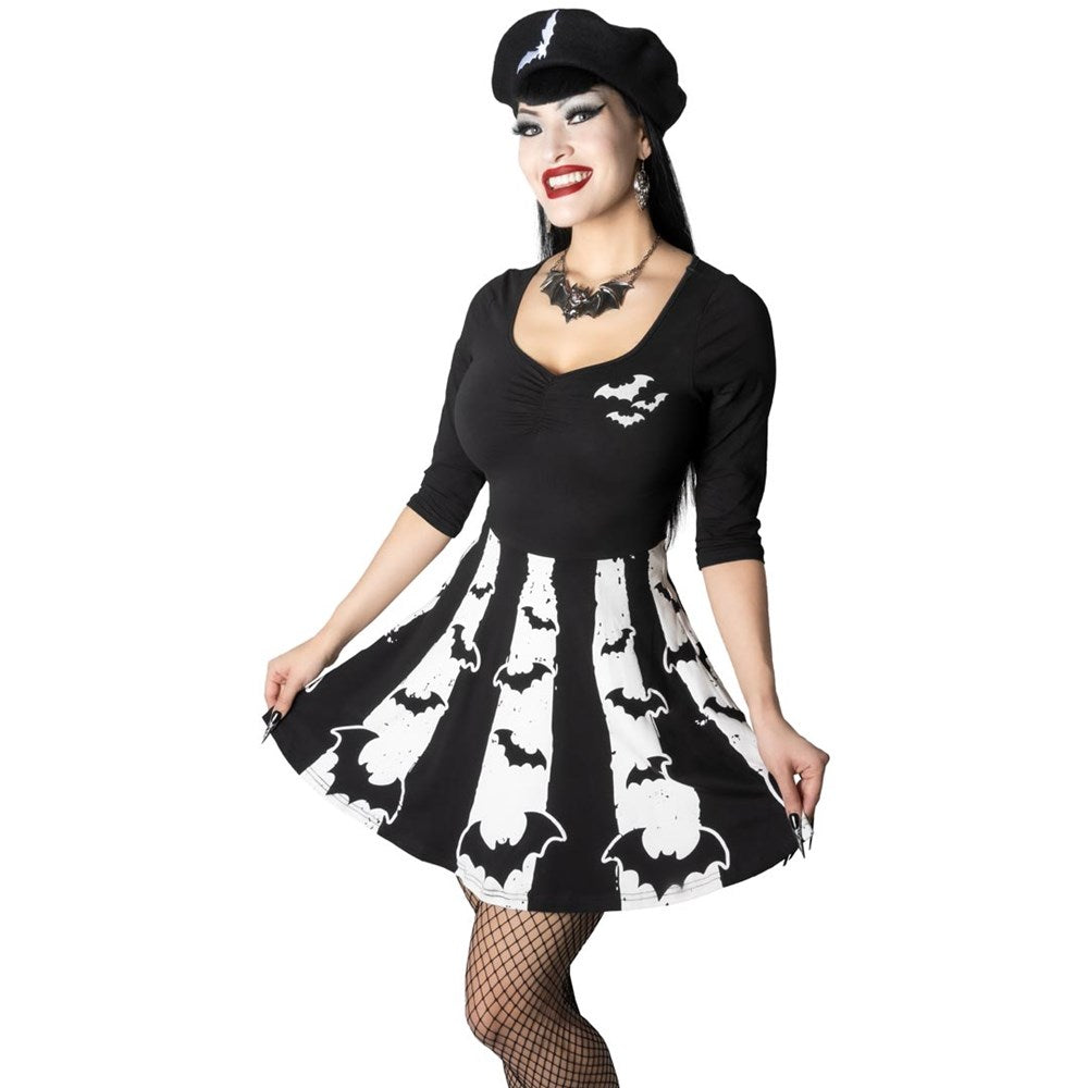 Bat Stripe White Skater Dress - Kreepsville