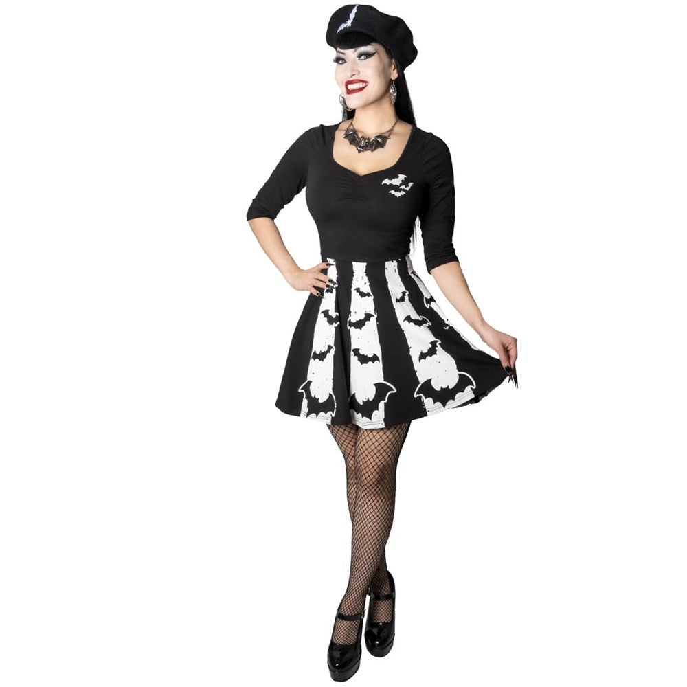 Bat Stripe White Skater Dress - Kreepsville