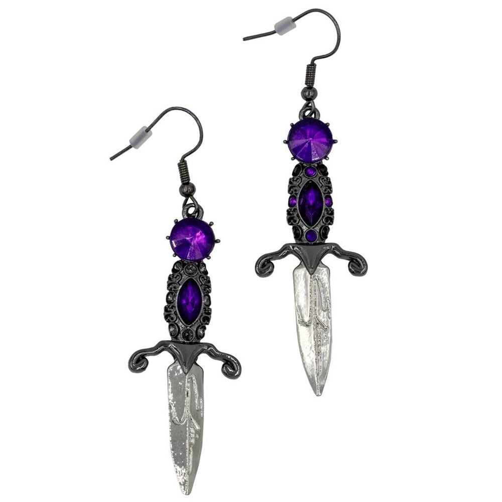 Elvira Dagger Earrings Purple - Kreepsville