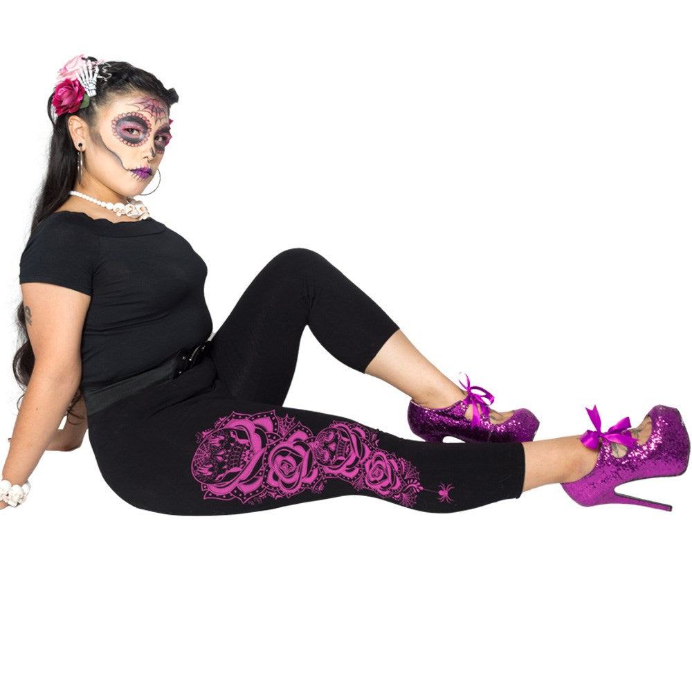 Dia De Los Muertos Pink Capri Leggings - Kreepsville