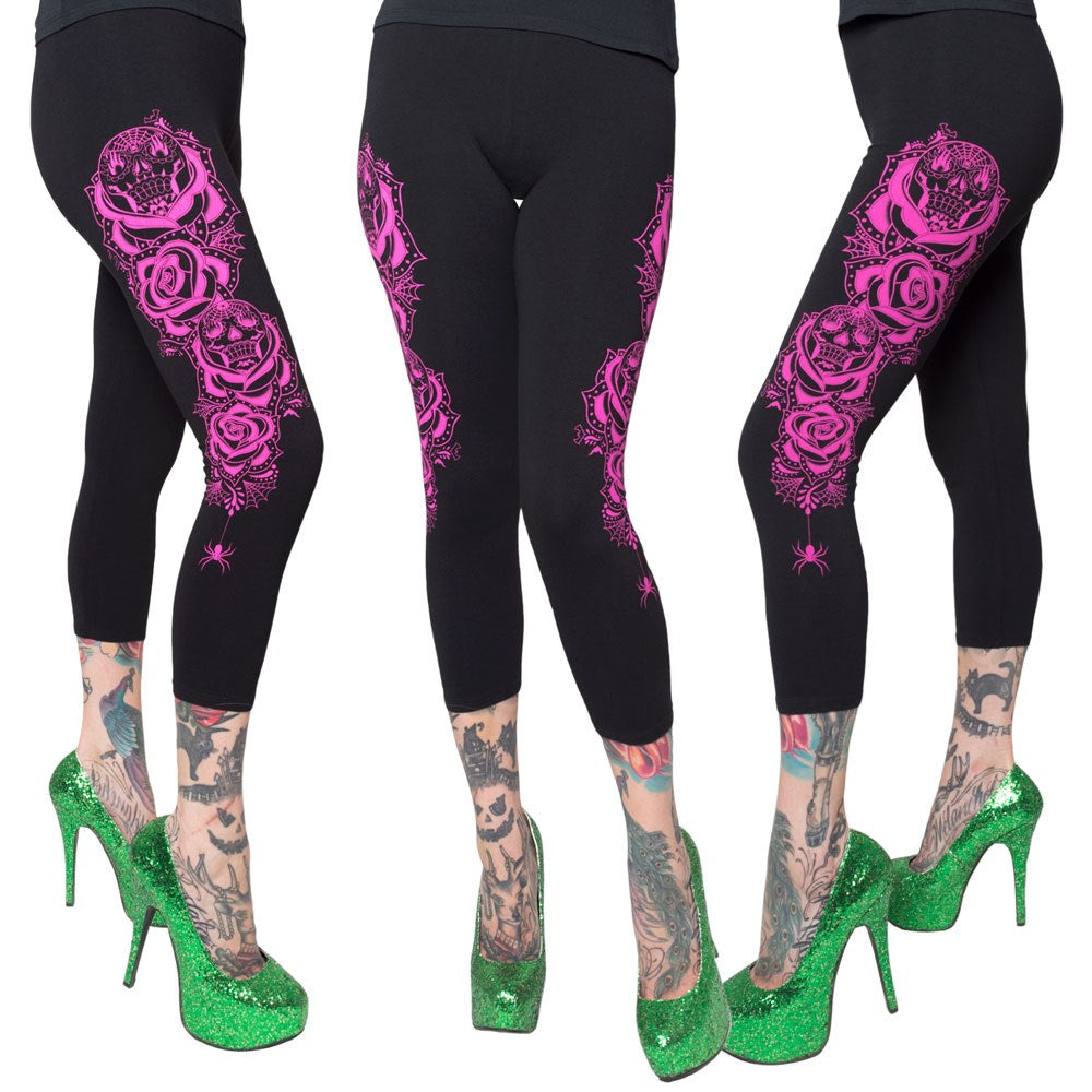 Dia De Los Muertos Pink Capri Leggings - Kreepsville