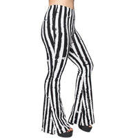 Thumbnail for Distressed Stripe White Flare Leggings - Kreepsville