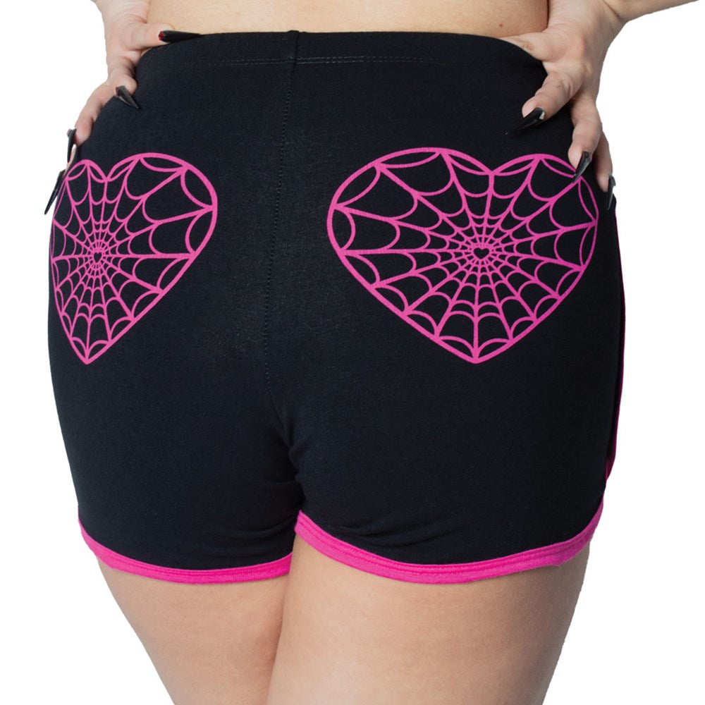 Web Heart Pink Womens Booty Shorts - Kreepsville