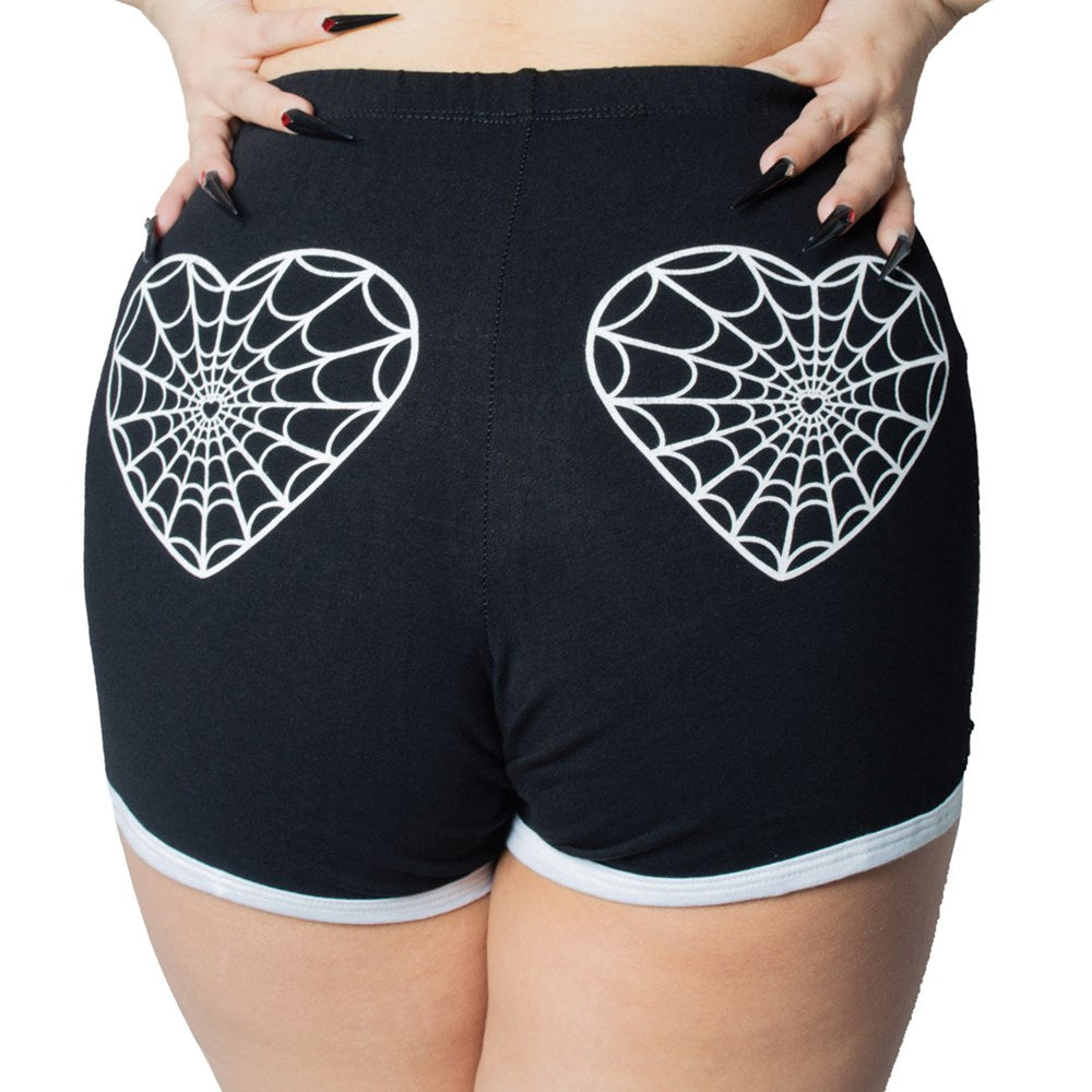 Web Heart White Womens Booty Shorts - Kreepsville