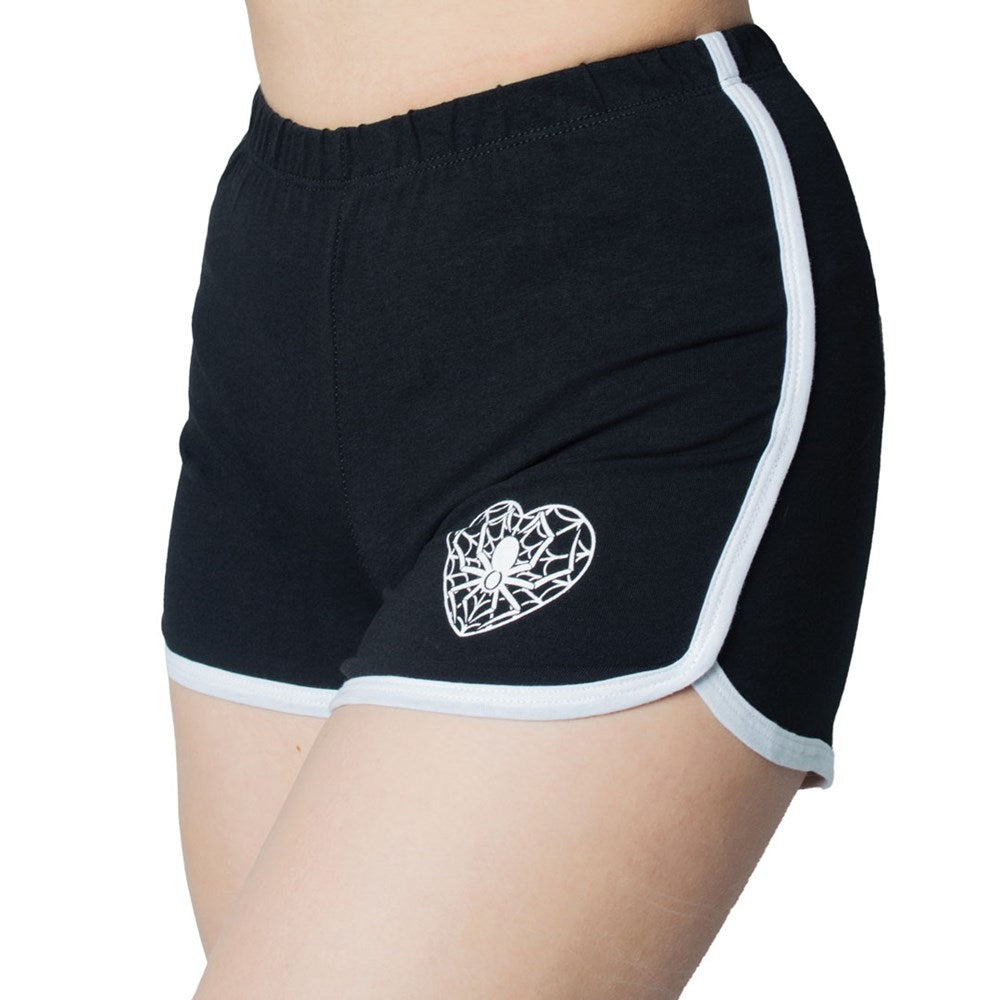 Web Heart White Womens Booty Shorts - Kreepsville