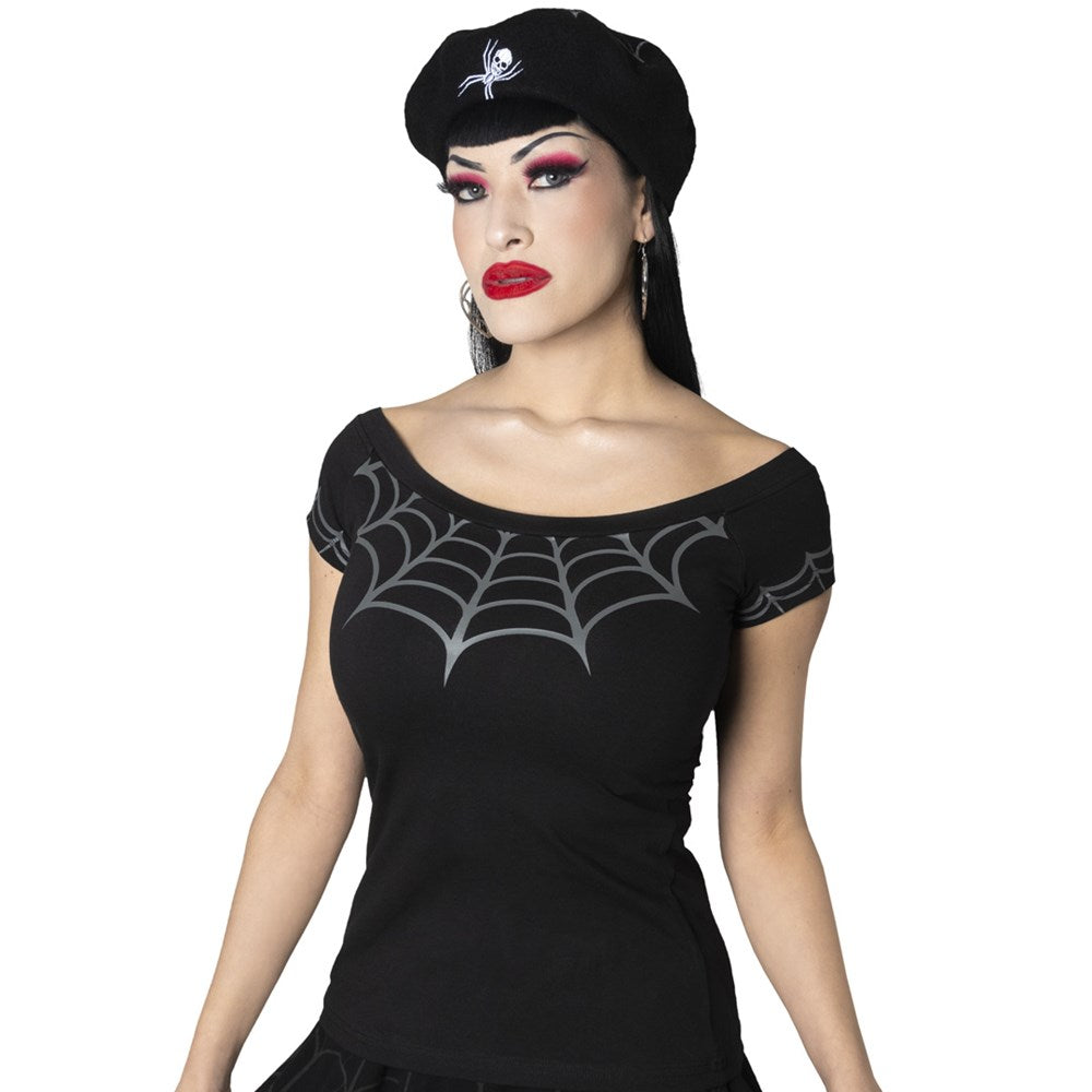 Spiderweb Grey Shoulder Top - Kreepsville