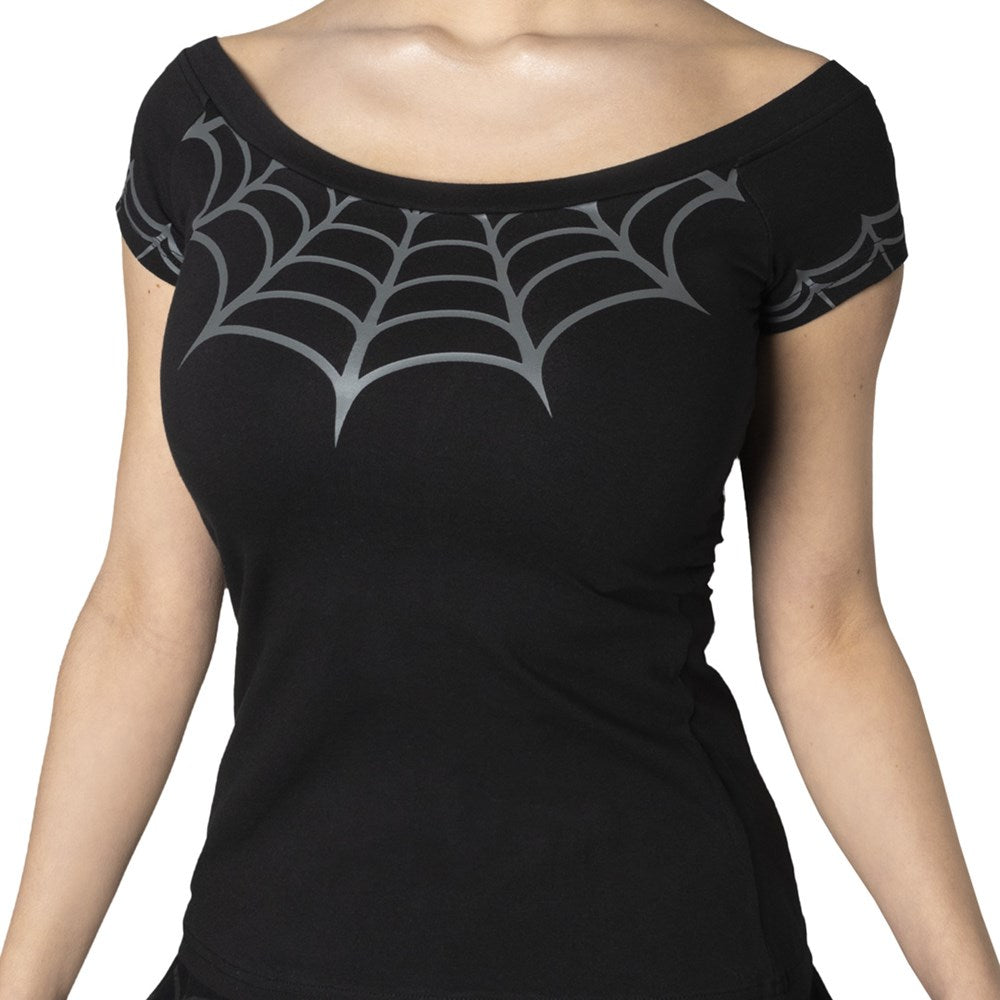Spiderweb Grey Shoulder Top - Kreepsville