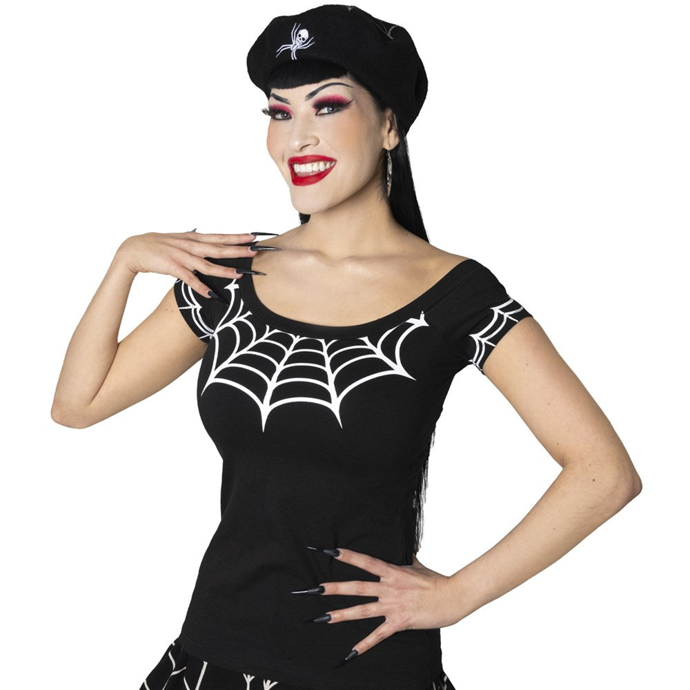 Spiderweb White Shoulder Top - Kreepsville