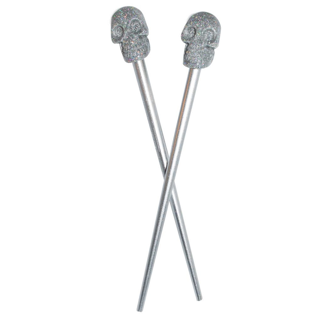 Skull Collection Silver Glitter Hair Sticks - Kreepsville