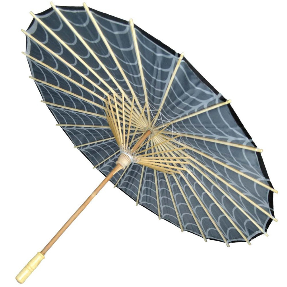 Spiderweb Grey and Black Fabric Parasol - Kreepsville