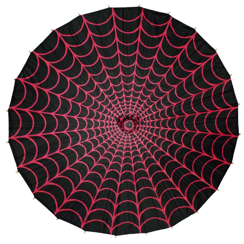 Spiderweb Pink and Black Fabric Parasol - Kreepsville