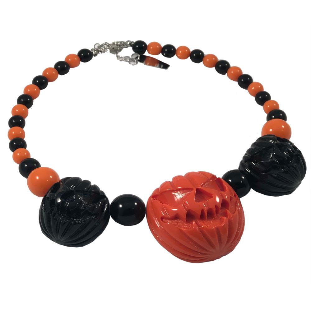 Jack O Lantern Pumpkin Necklace Black/Orange - Kreepsville