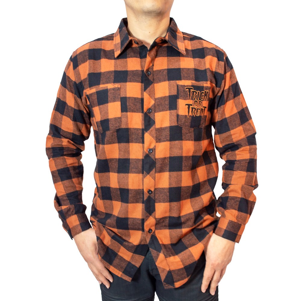 Trick Or Treat Pumpkin Orange Flannel Shirt - Kreepsville