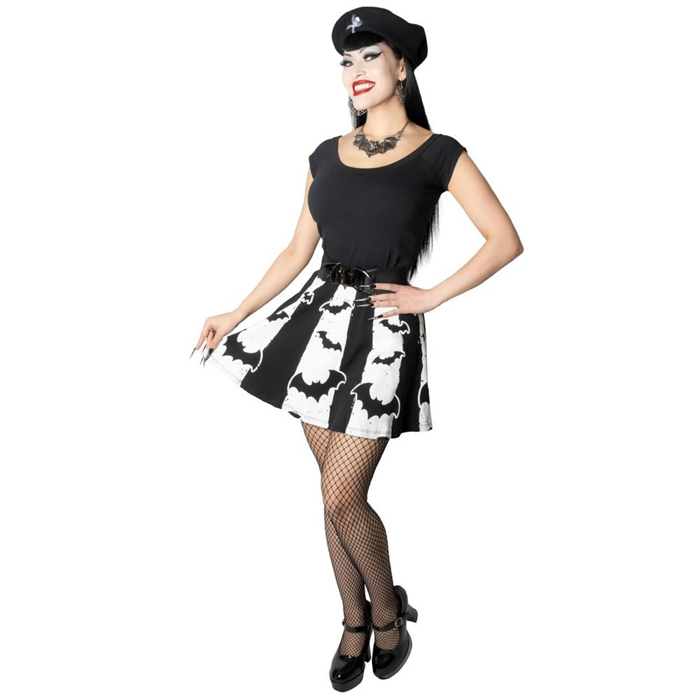 Bat Stripe White Skater Skirt - Kreepsville