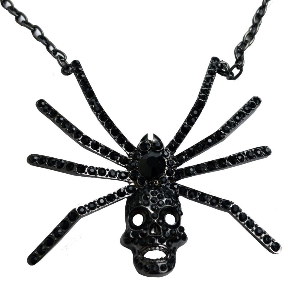 Dia Spider Skull Necklace Black - Kreepsville