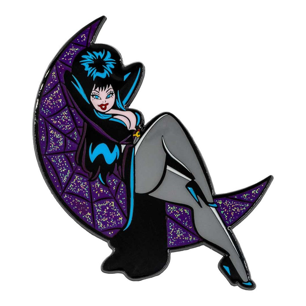 Elvira Crescent Moon Glitter Enamel Pin - Kreepsville