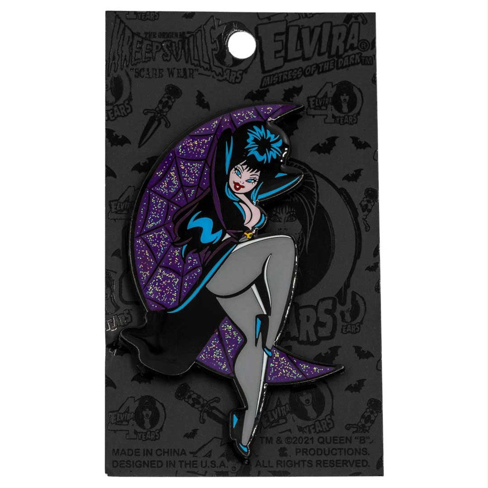 Elvira Crescent Moon Glitter Enamel Pin - Kreepsville