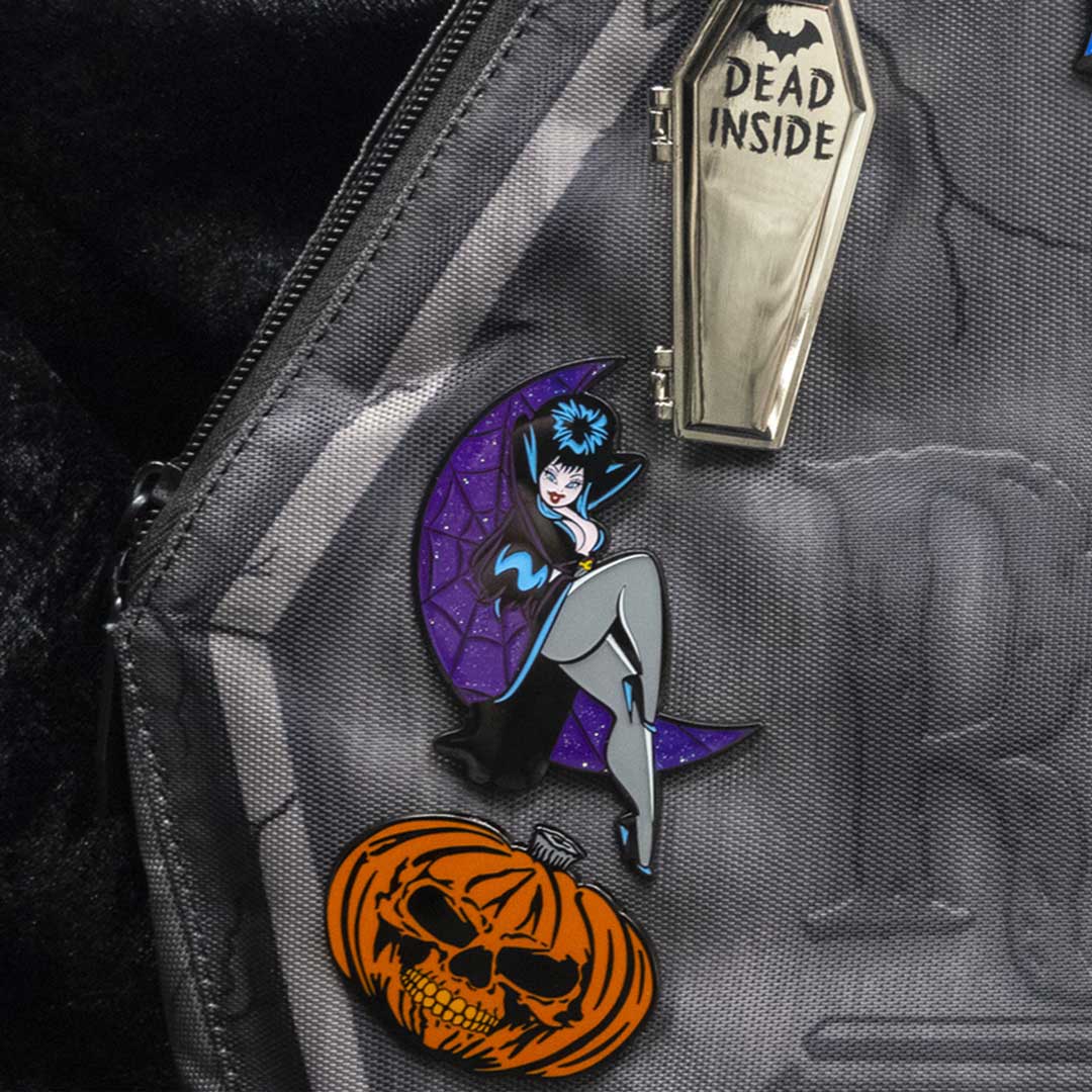Elvira Crescent Moon Glitter Enamel Pin