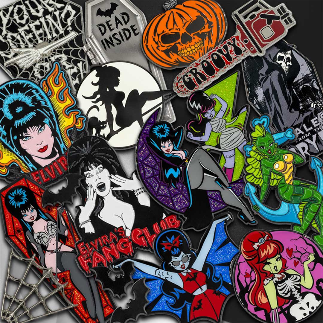 Elvira Crescent Moon Glitter Enamel Pin