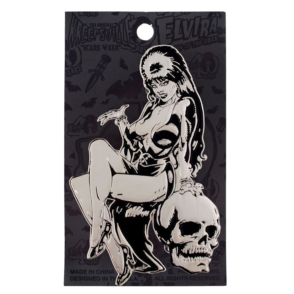 Elvira Silver Comic Skull Enamel Pin - Kreepsville