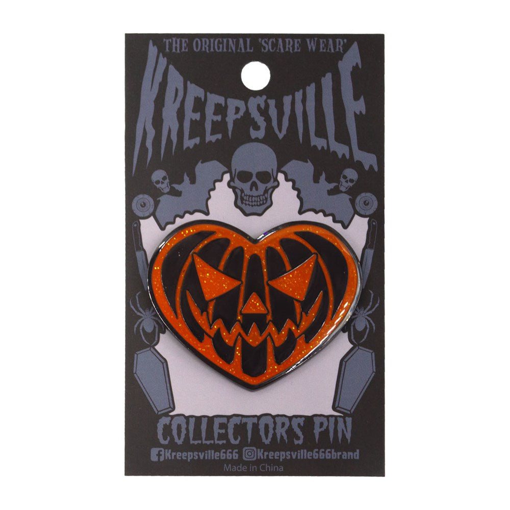 Pumpkin Heart Glitter Enamel Pin - Kreepsville