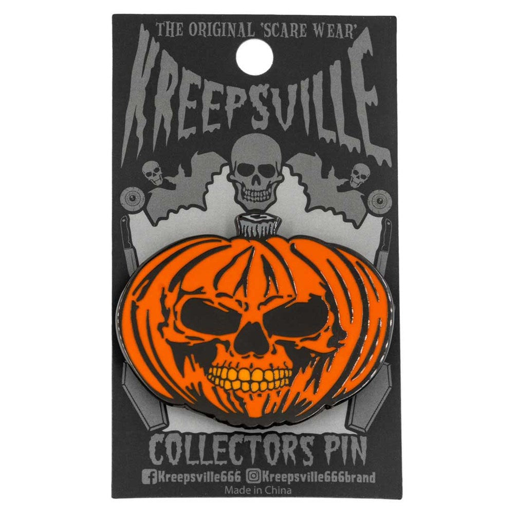 Pumpkin Skull Orange Enamel Pin - Kreepsville