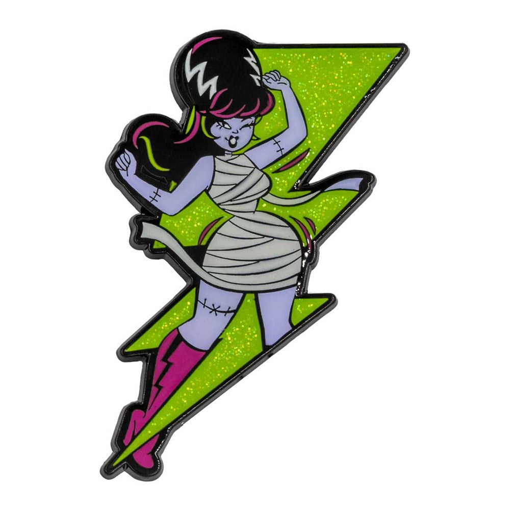 Bride Bolt Green Glitter Enamel Pin - Kreepsville