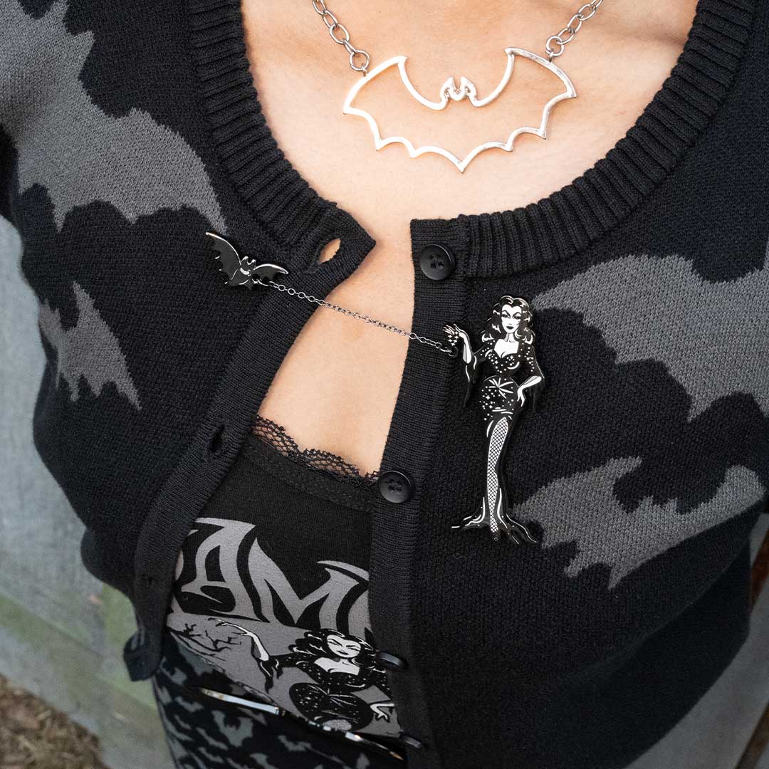 Vampira With Flying Bat Enamel Pin - Kreepsville
