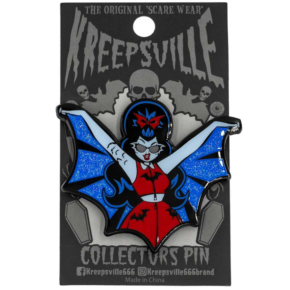 Vampire Girl Batwing Glitter Enamel Pin - Kreepsville