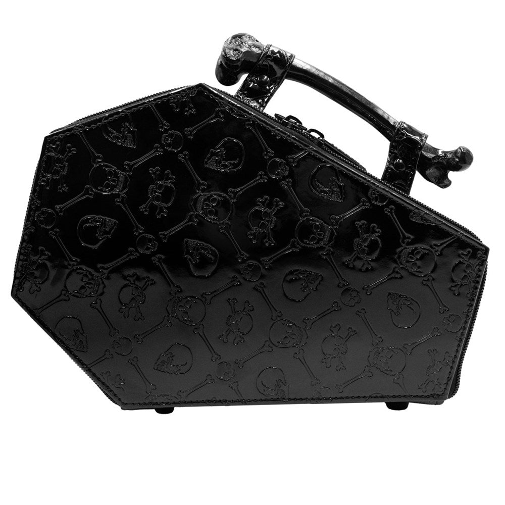 Embossed Patent Skull Crossbones Coffin Purse Bag - Kreepsville