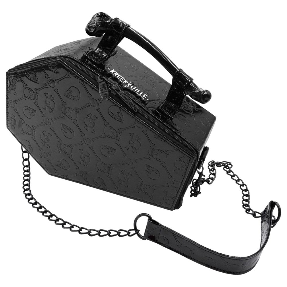 Embossed Patent Skull Crossbones Coffin Purse Bag - Kreepsville