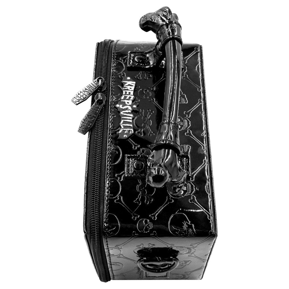 Embossed Patent Skull Crossbones Coffin Purse Bag - Kreepsville