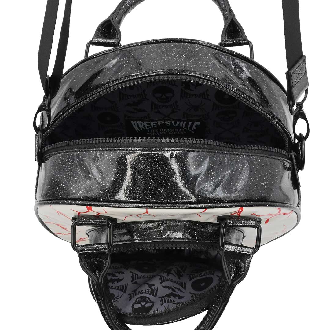Eyeball Black Glitter Backpack Purse - Kreepsville