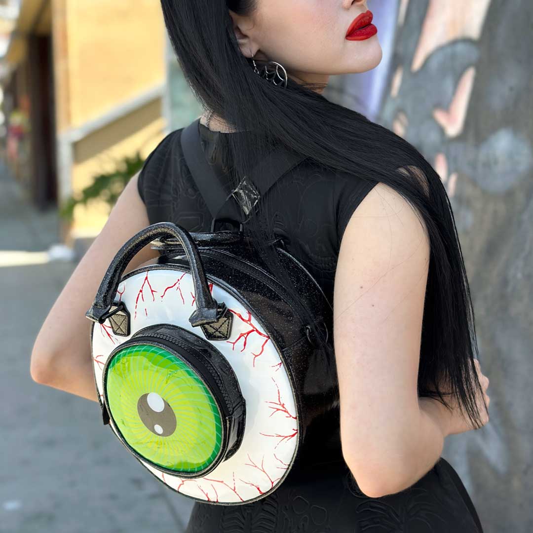 Eyeball Black Glitter Backpack Purse - Kreepsville