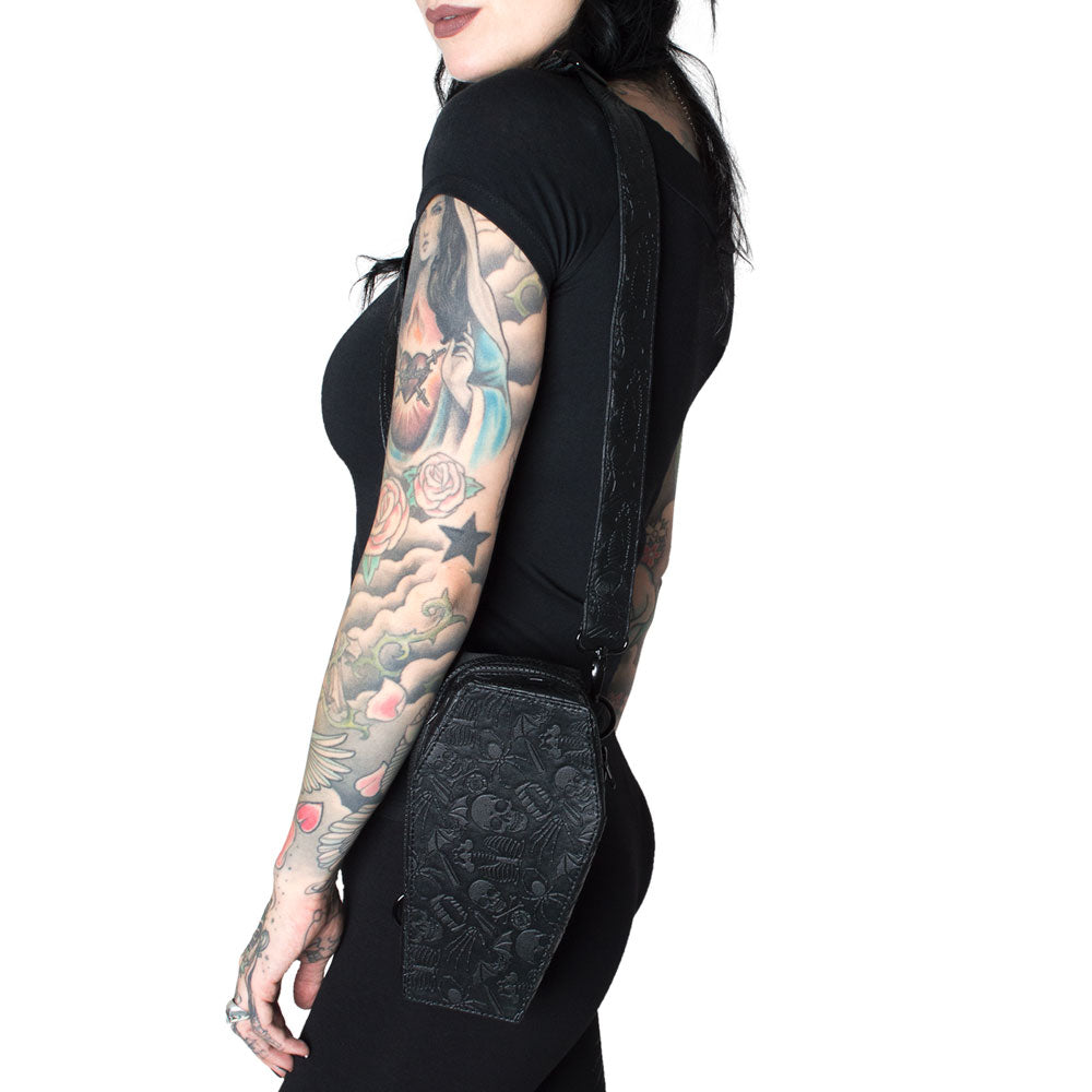 Coffin Embossed Skull Hip Pouch