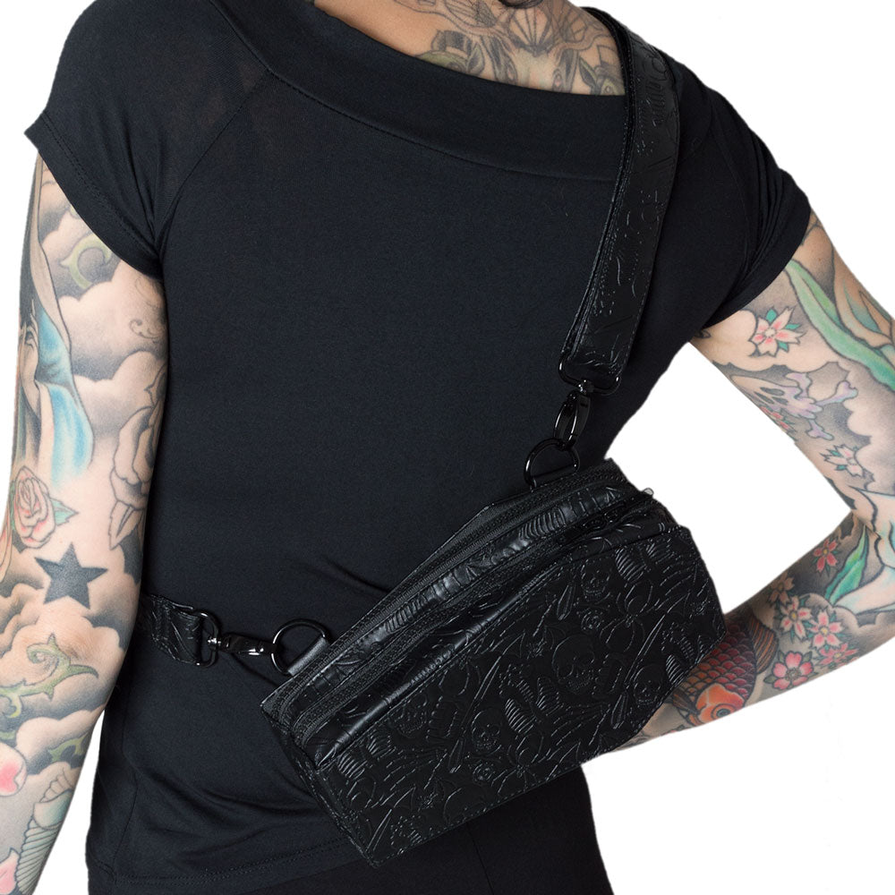 Coffin Embossed Skull Hip Pouch
