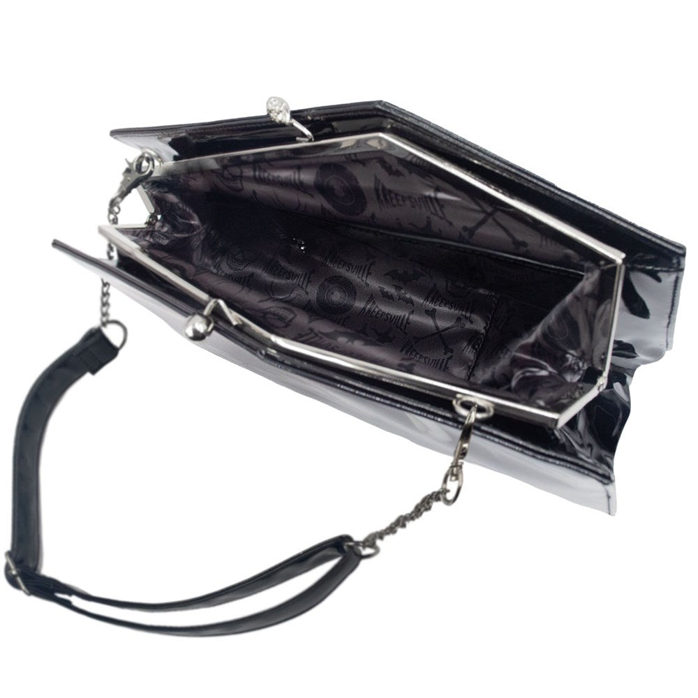 Elvira Skull Kiss Lock Deluxe Coffin Handbag