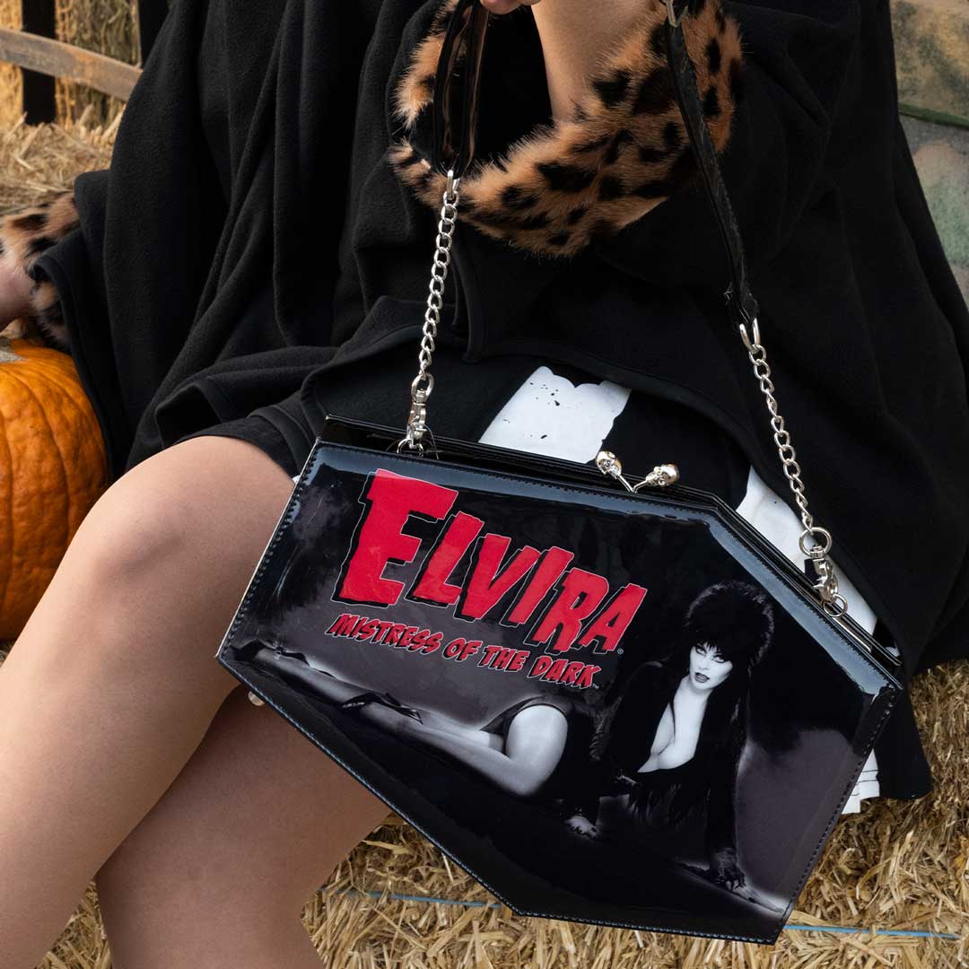 Elvira Skull Kiss Lock Deluxe Coffin Handbag