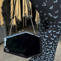 Thumbnail for Skull Kiss Lock Deluxe Patent Coffin Handbag - Kreepsville