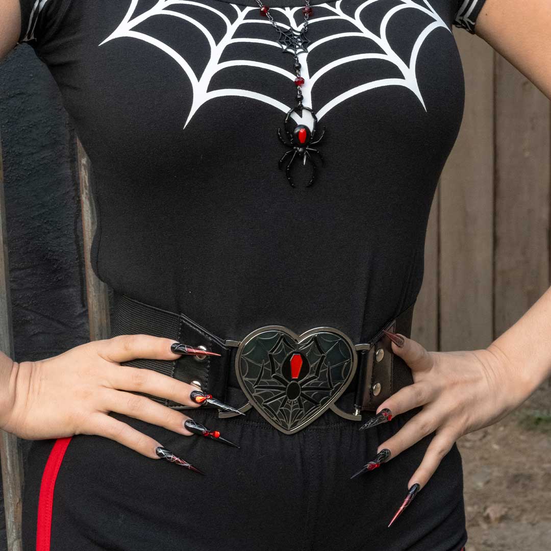 Elastic Waist Belt Black Widow Heart - Kreepsville