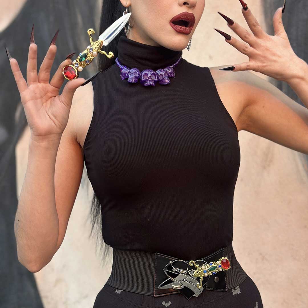 Elvira Dagger Elastic Waist Belt Black