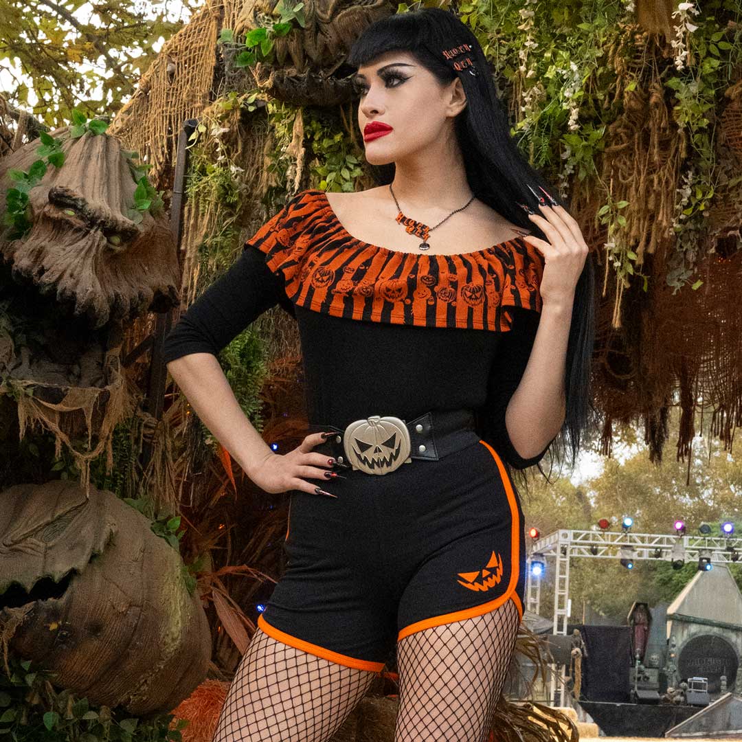 Elastic Waist Belt Trick Or Treat Pumpkin Black