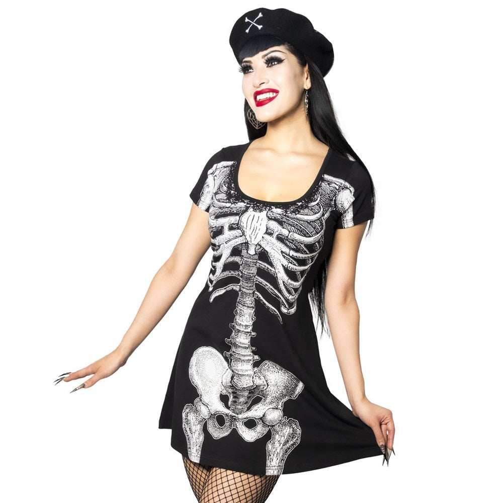 (x-large) Women's Kreepsville 666 White Skeleton Flare Dress, Size: XL (x-large) Women's Kreepsville 666 White Skeleton Flare Dress, Size: XL