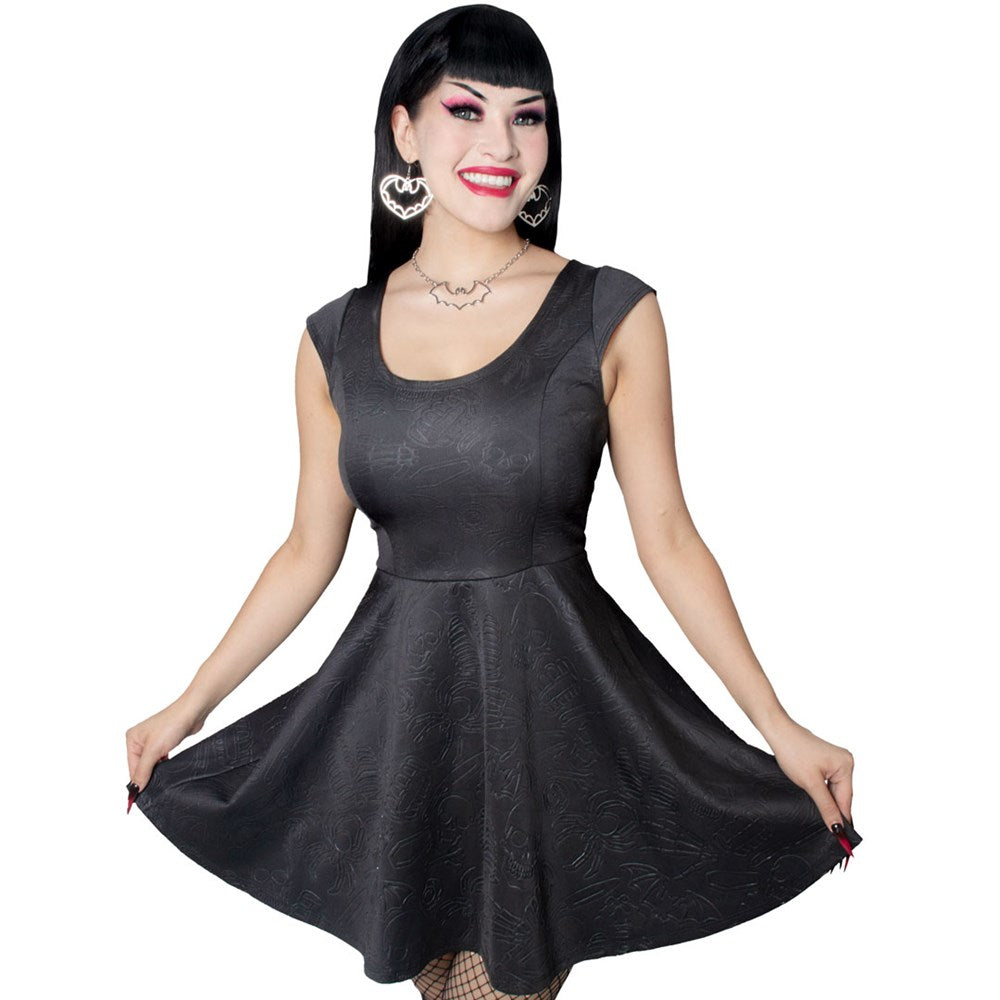 Death Repeat Embossed Skater Dress - Kreepsville