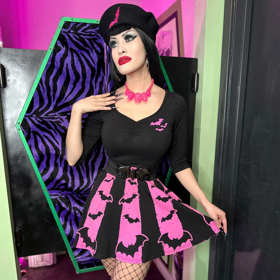 Bat Stripe Pink Skater Dress
