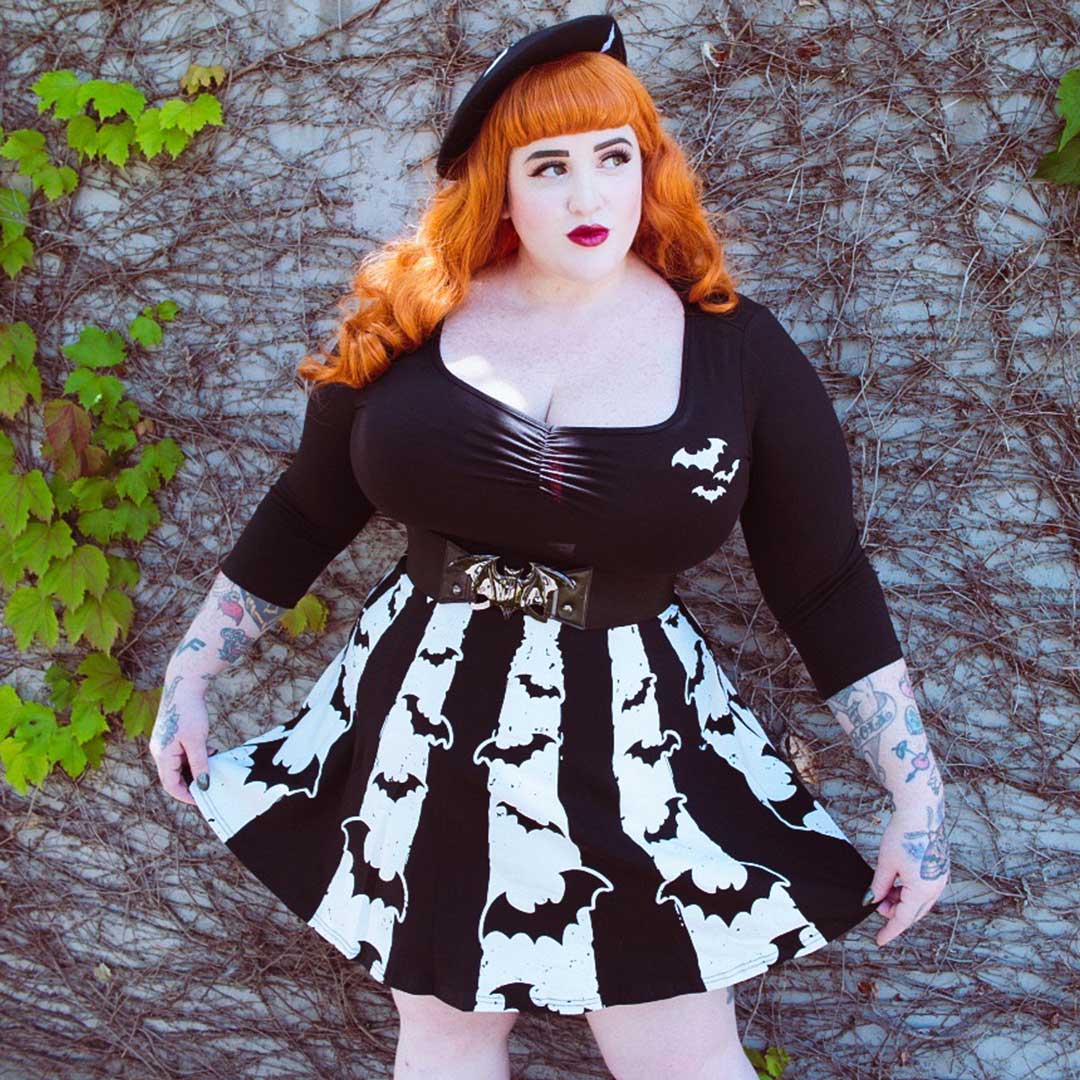 Bat Stripe White Skater Dress - Kreepsville