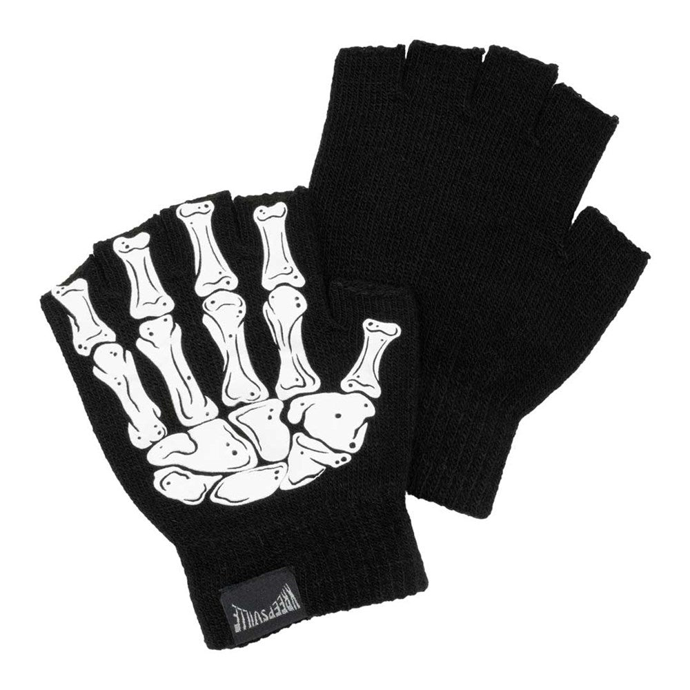 ブラックアイパッチ SKELETON’S FINGER GLOVES BLACK Skeleton Hand Fingerless Knit Gloves