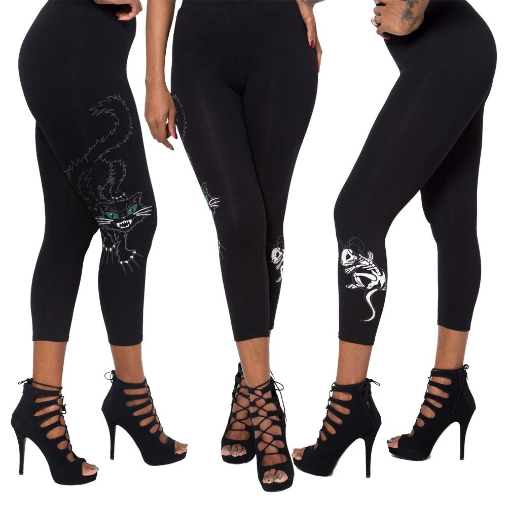 Black Cat N Mouse Capri Leggings - Kreepsville